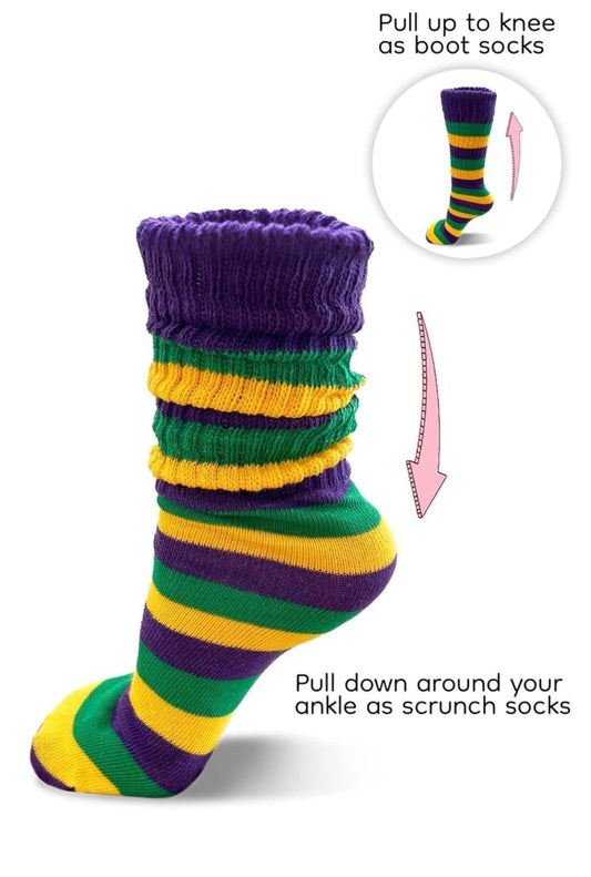 Mardi Gras Tri Color Slouch Socks