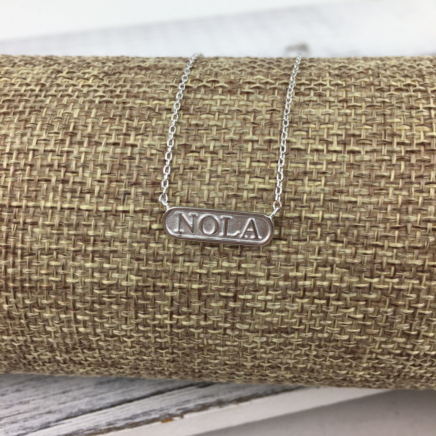 NOLA Engraved Plate Necklace, Silver