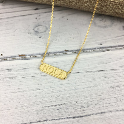 NOLA Engraved Plate Necklace, Gold