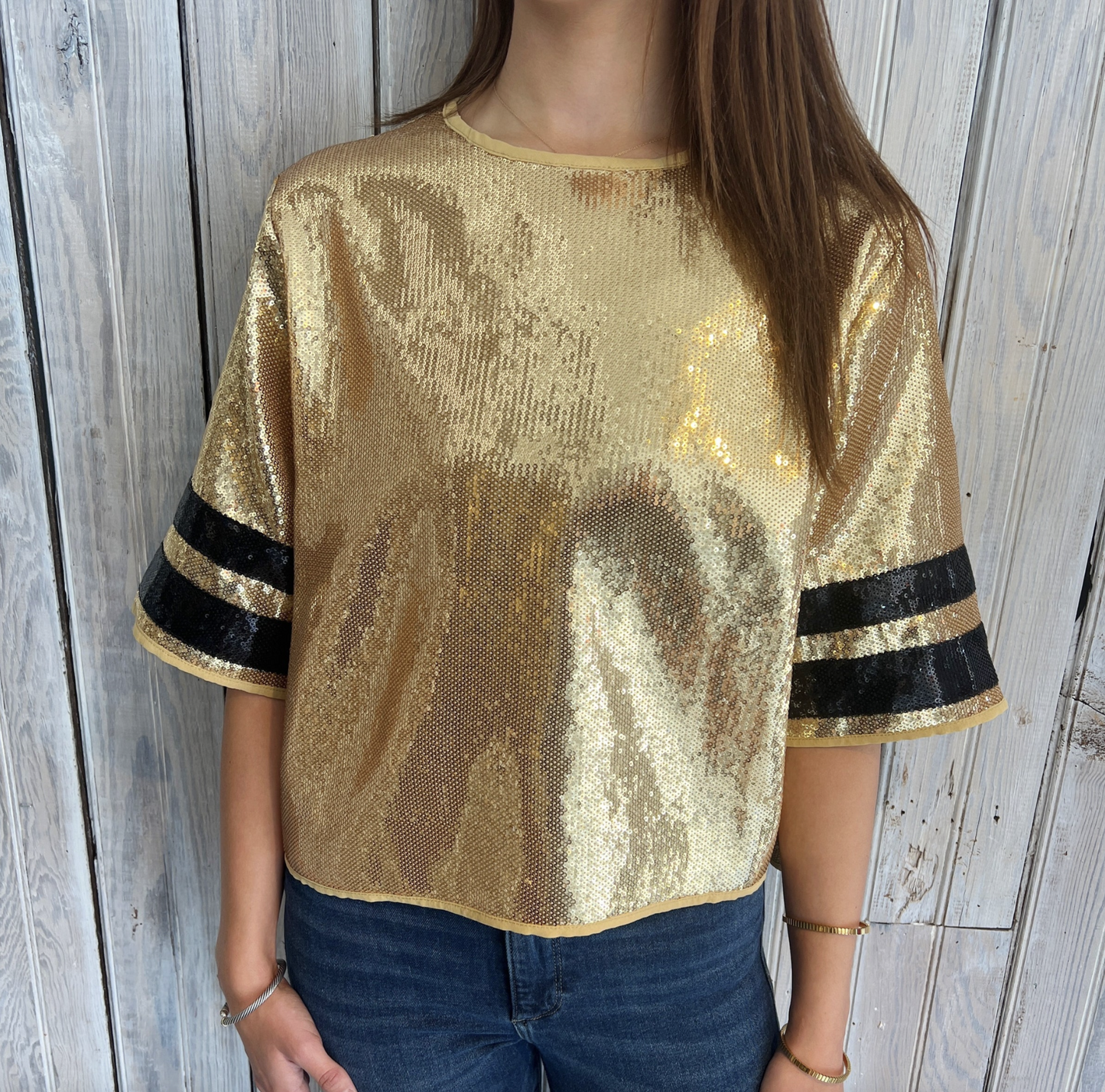 Sequin Stripe Jersey Sleeve Top