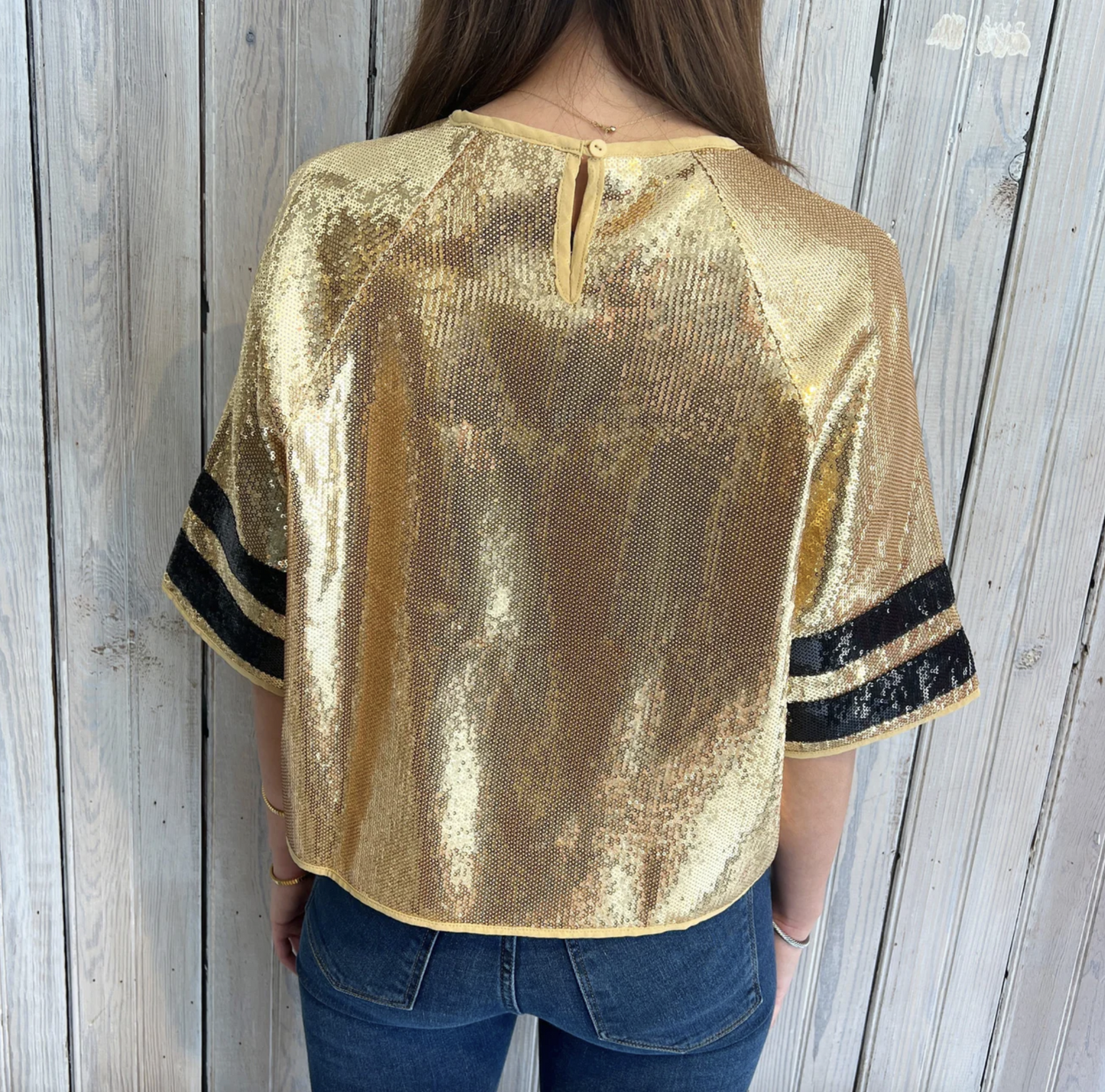 Sequin Stripe Jersey Sleeve Top