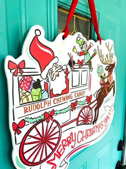 Rudolph Chewing Candy Cart Door Hanger