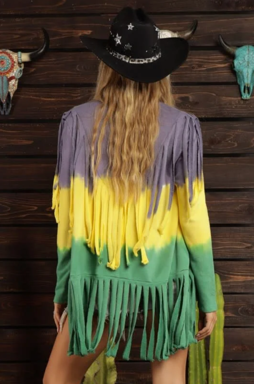 Mardi Gras Tie Dye Fringe Cardigan