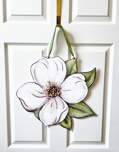 White Dogwood Flower Door Hanger