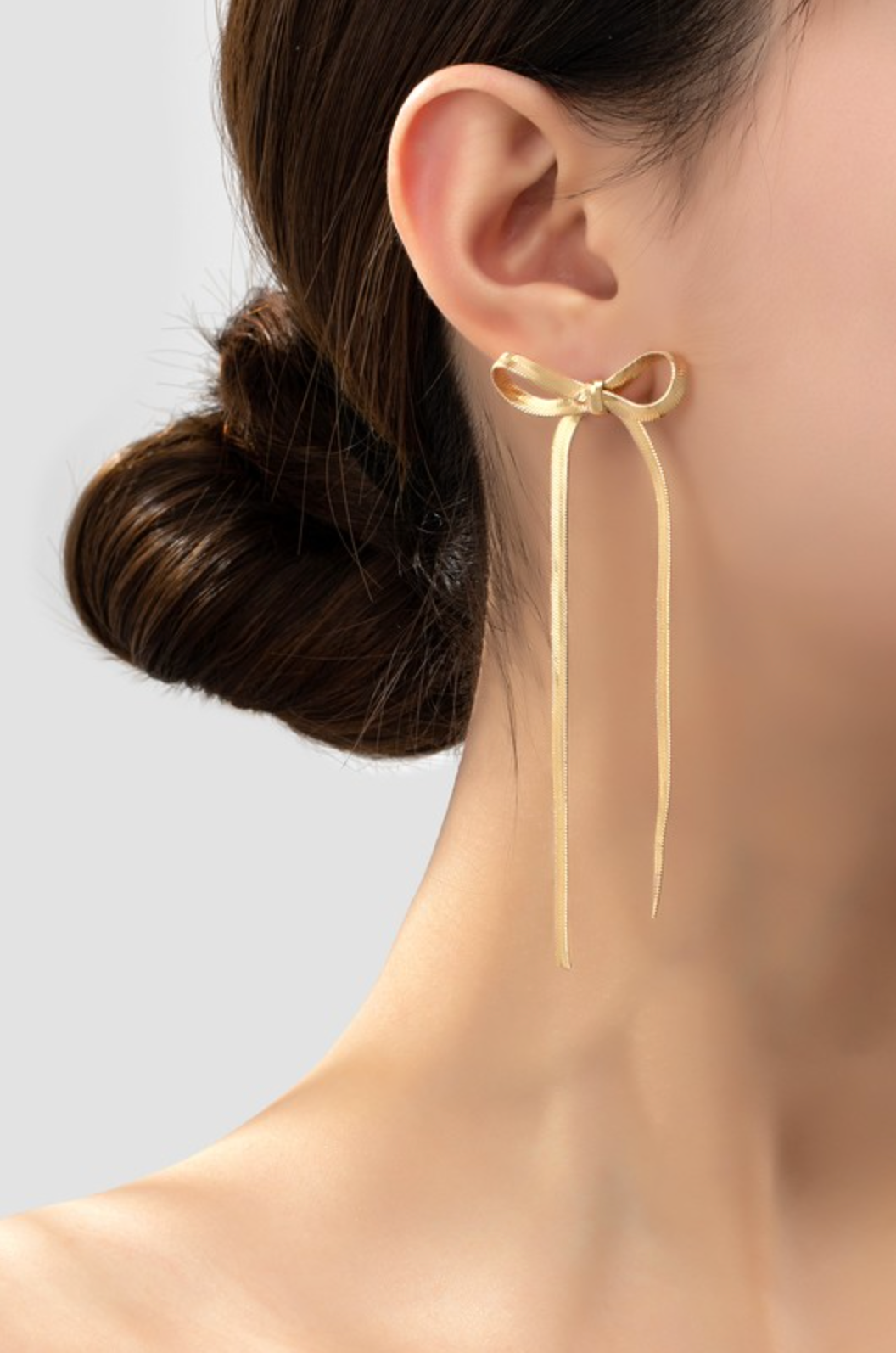 Long Bow Tie Earrings, Gold