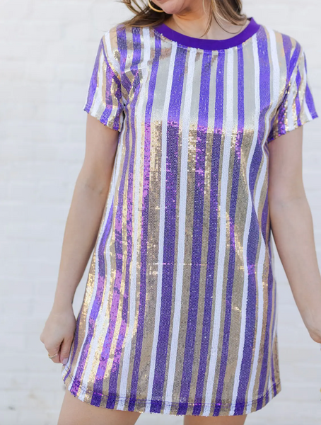 Sequin Stripe Shirt Dress, Purple & Gold – Fleurty Girl