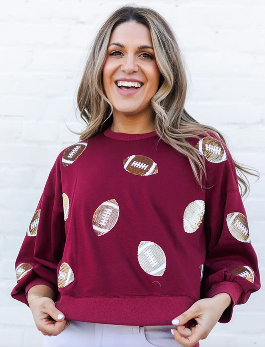 Sequin Football Sweatshirt, Garnet & Gold