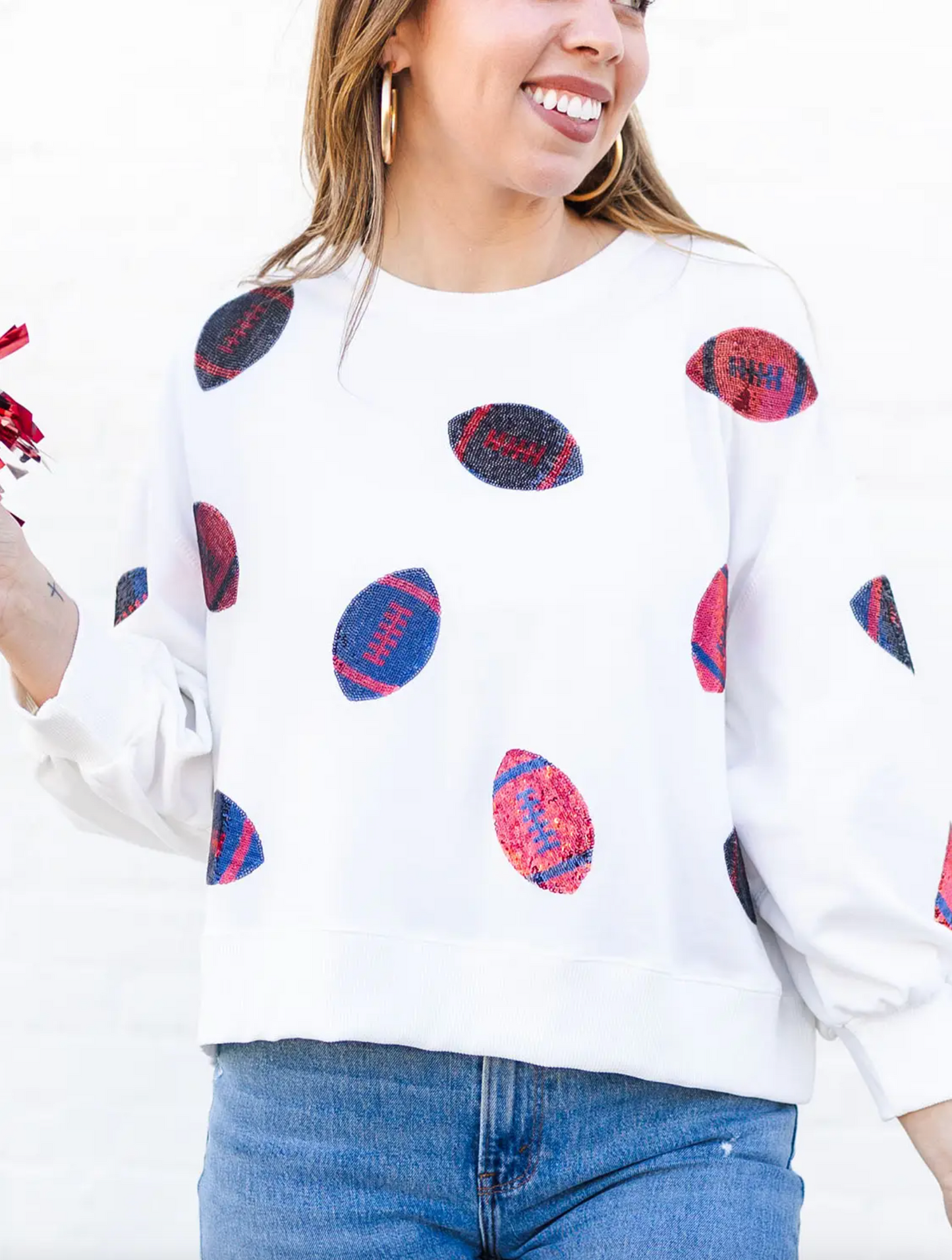 Sequin Football Sweatshirt, Red & Blue