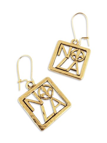 Square NOLA Fleur de Lis Earrings, Gold